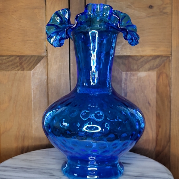 Fenton Blue Glass Polka Dot Vase - Picture 8 of 14